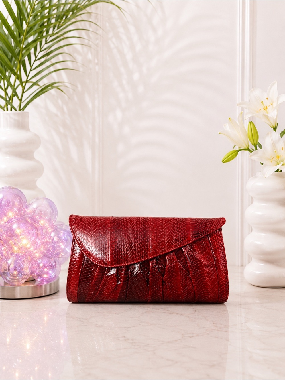 Genuine Red Python Leather Envelope Clutch & Crossbody Bag – Exotic Snakeskin